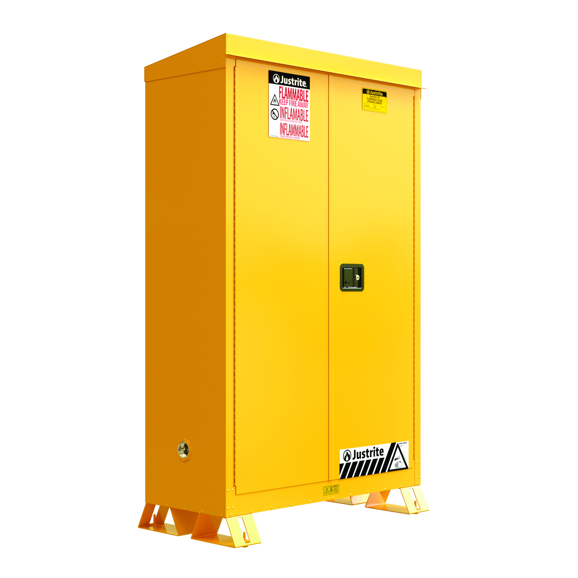 Justrite Outdoor Flammable Storage Cabinet — 45 Gal., 2 Shelves, Manual Close Doors, Yellow, Weather-Resistant, Model# 814500